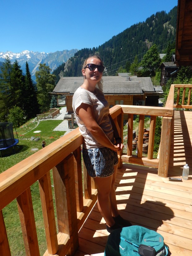 Kim, my housemate for the summer posing in front of our view at work.