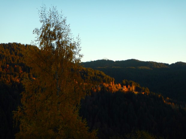 Sunset with Mont Blanc to be seen faintly in the background.