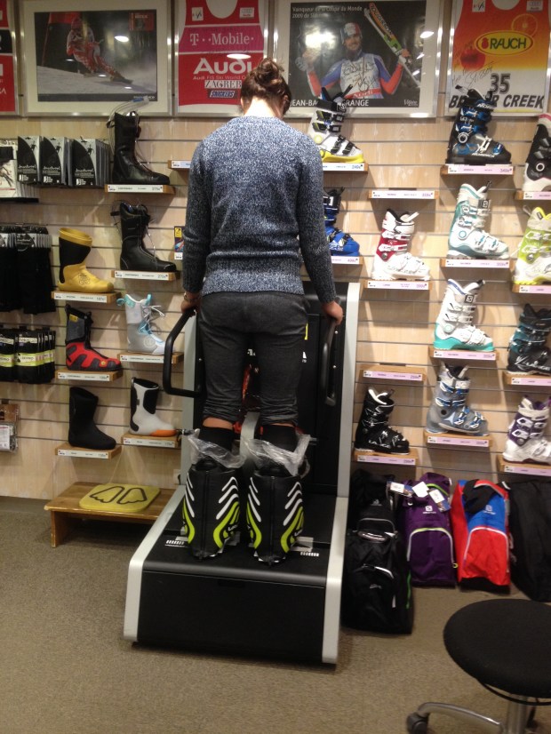 A very flattering photograph... Getting my boots moulded to my feet.