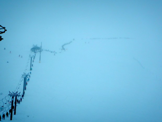 The world and his wife hiking to the very top for some extra powdery turns. I'm sure it's great...
